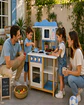 Cocina de Madera Infantil con Microondas y Horno - Celeste y Blanco - Miniatura 5