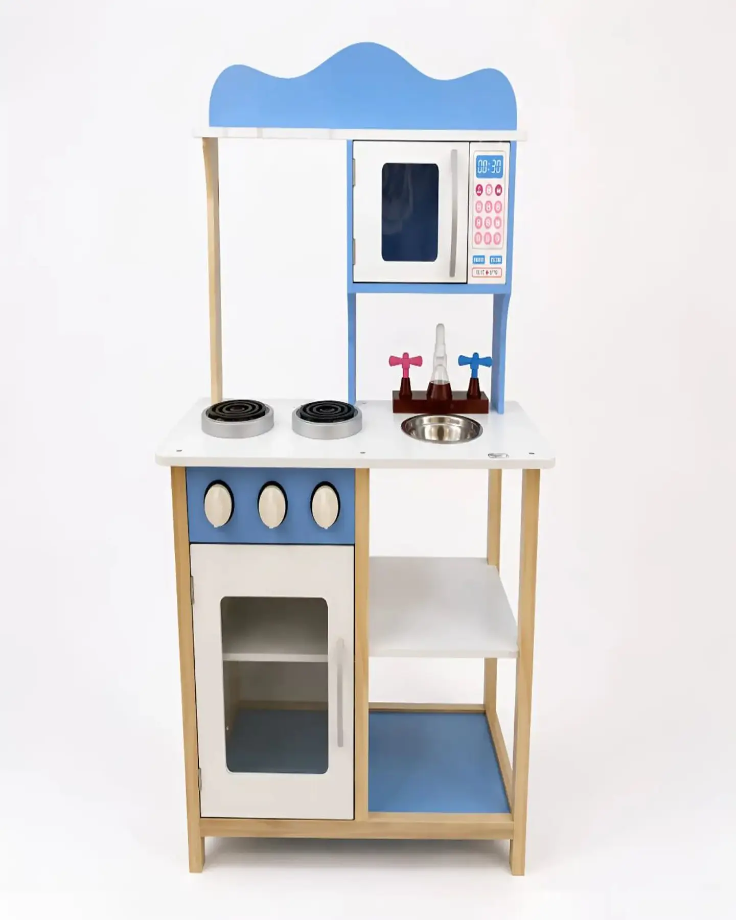 Cocina de Madera Infantil con Microondas y Horno - Celeste y Blanco 6