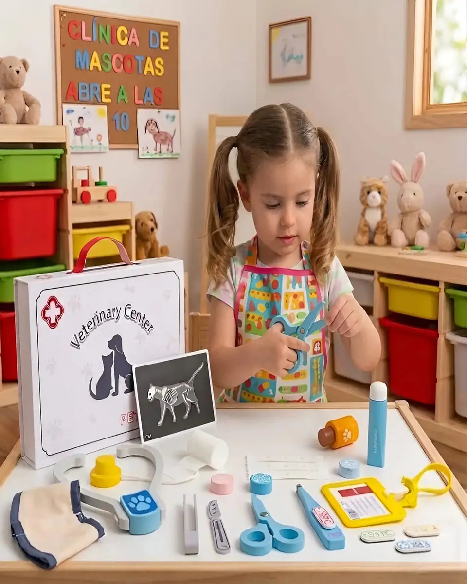 Set de Veterinaria de Juguete con Maletín y Accesorios de Madera 1