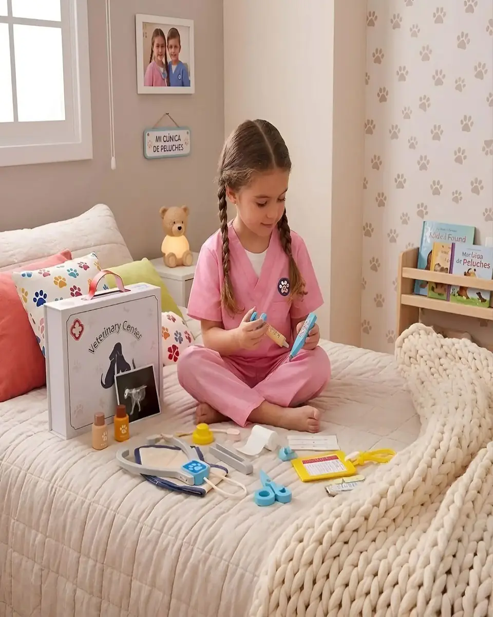 Set de Veterinaria de Juguete con Maletín y Accesorios de Madera 4