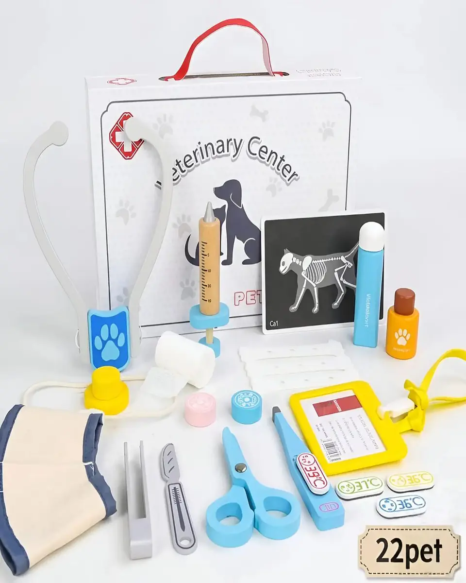 Set de Veterinaria de Juguete con Maletín y Accesorios de Madera 6