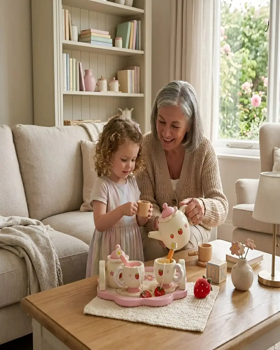 Set de Té de Madera Infantil Con Diseño De Fresas 1
