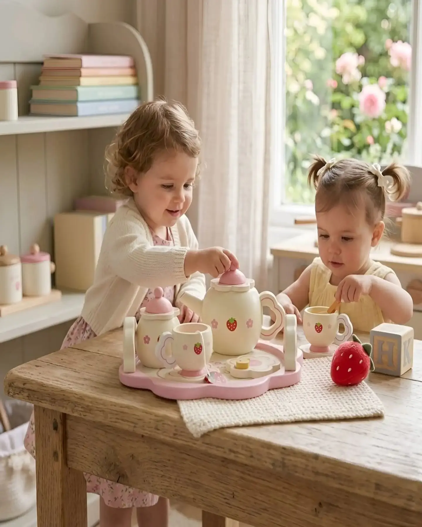 Set de Té de Madera Infantil Con Diseño De Fresas 4