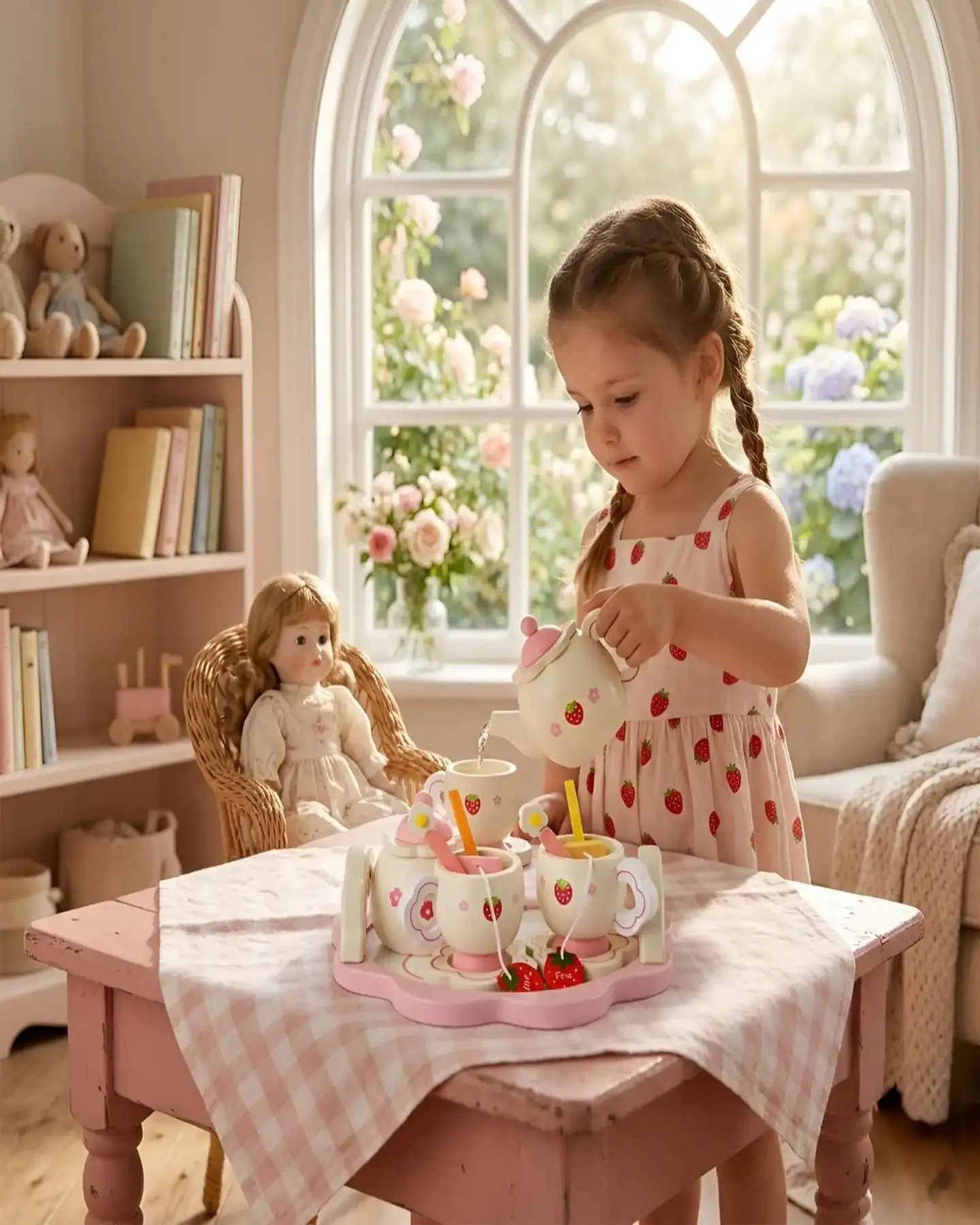 Set de Té de Madera Infantil Con Diseño De Fresas 5