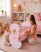 Cuna Mecedora de Madera para Muñecas - Diseño Corazones Rosa - Miniatura 5