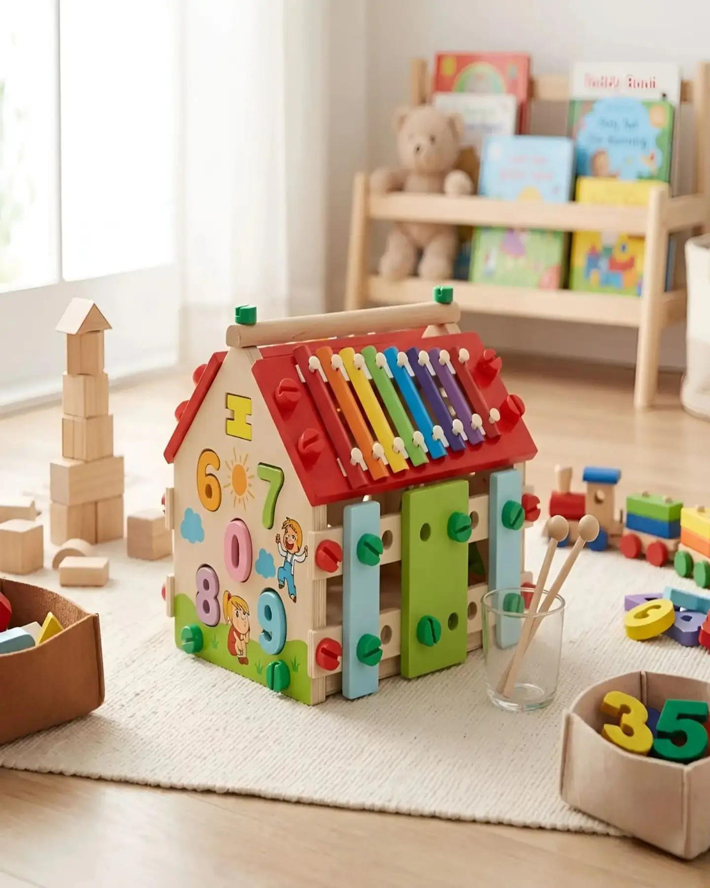 Juguete Didáctico de Madera Casa de Actividades Musical y Motricidad Fina 1
