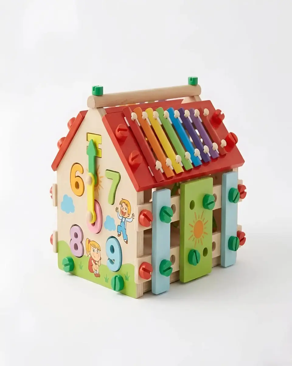 Juguete Didáctico de Madera Casa de Actividades Musical y Motricidad Fina 6