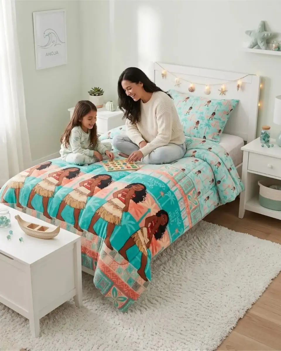 Cubrecama Plumon Infantil Diseño Tropical Turquesa Plaza y Media 4