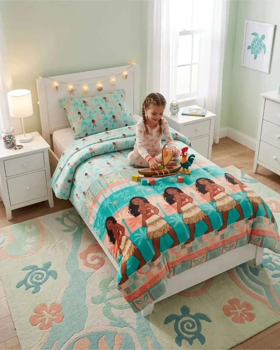 Cubrecama Plumon Infantil Diseño Tropical Turquesa Plaza y Media 6