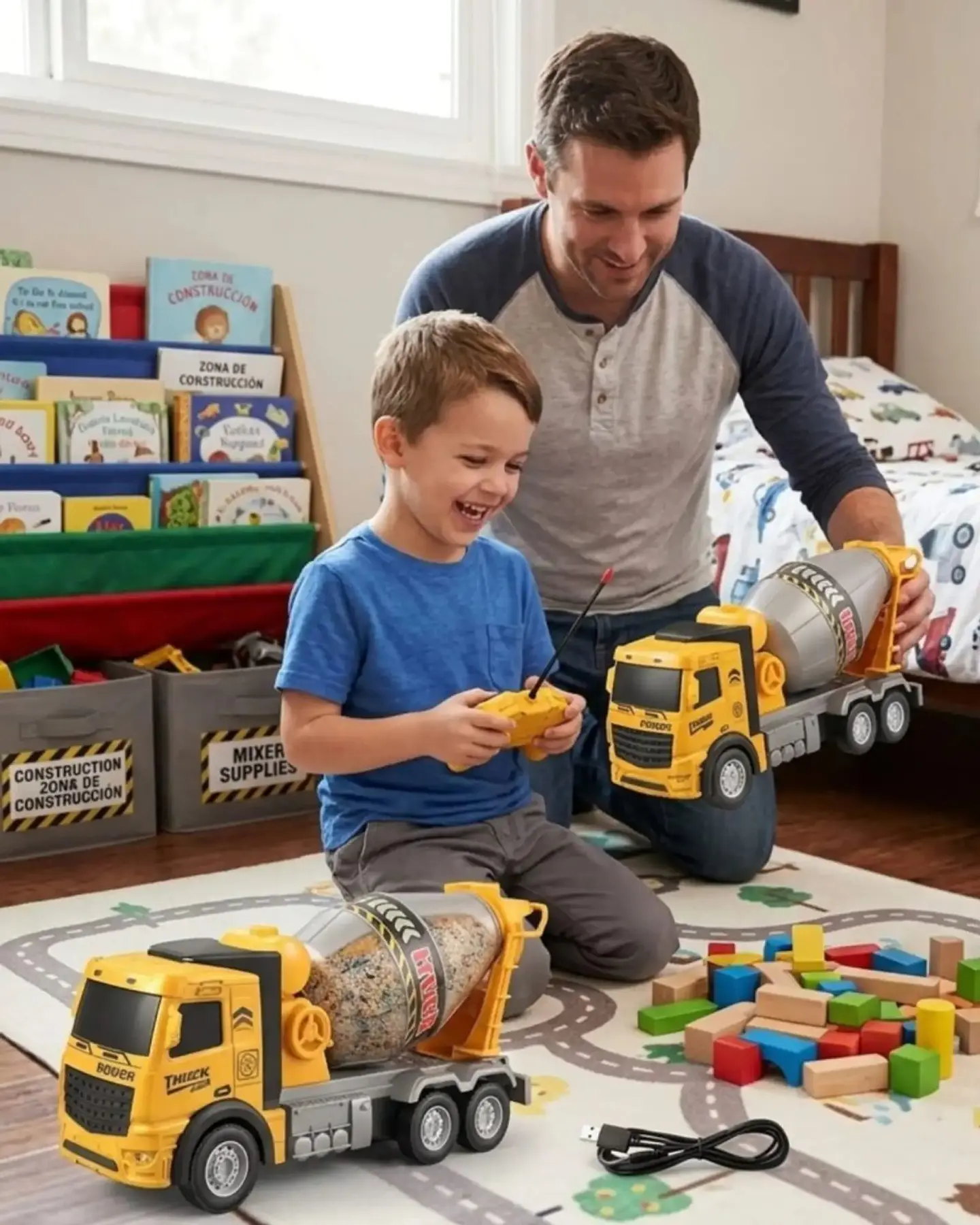 Camión Concretero de Juguete a Fricción Tambor Giratorio Infantil 4