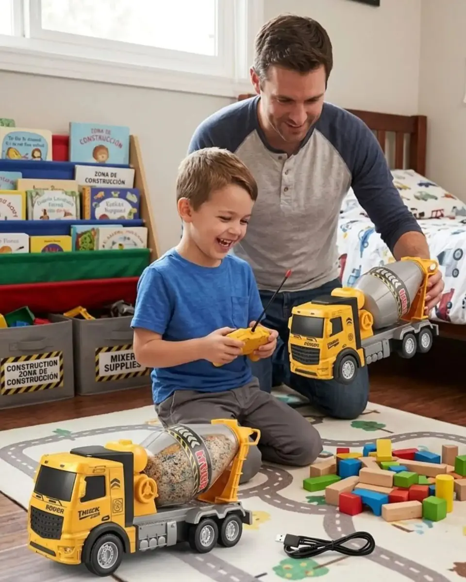 Camión Concretero de Juguete a Fricción Tambor Giratorio Infantil 4