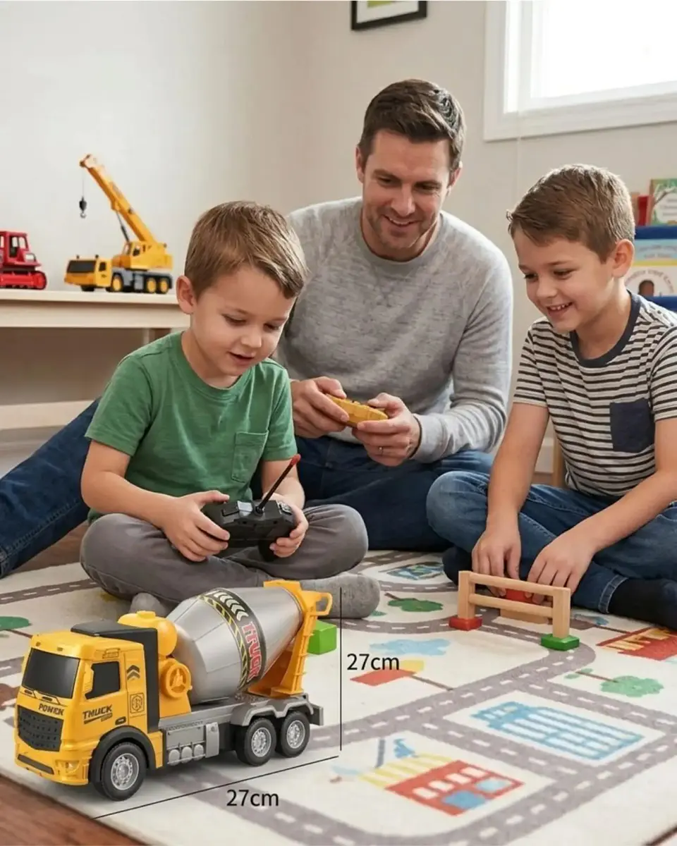 Camión Concretero de Juguete a Fricción Tambor Giratorio Infantil 5