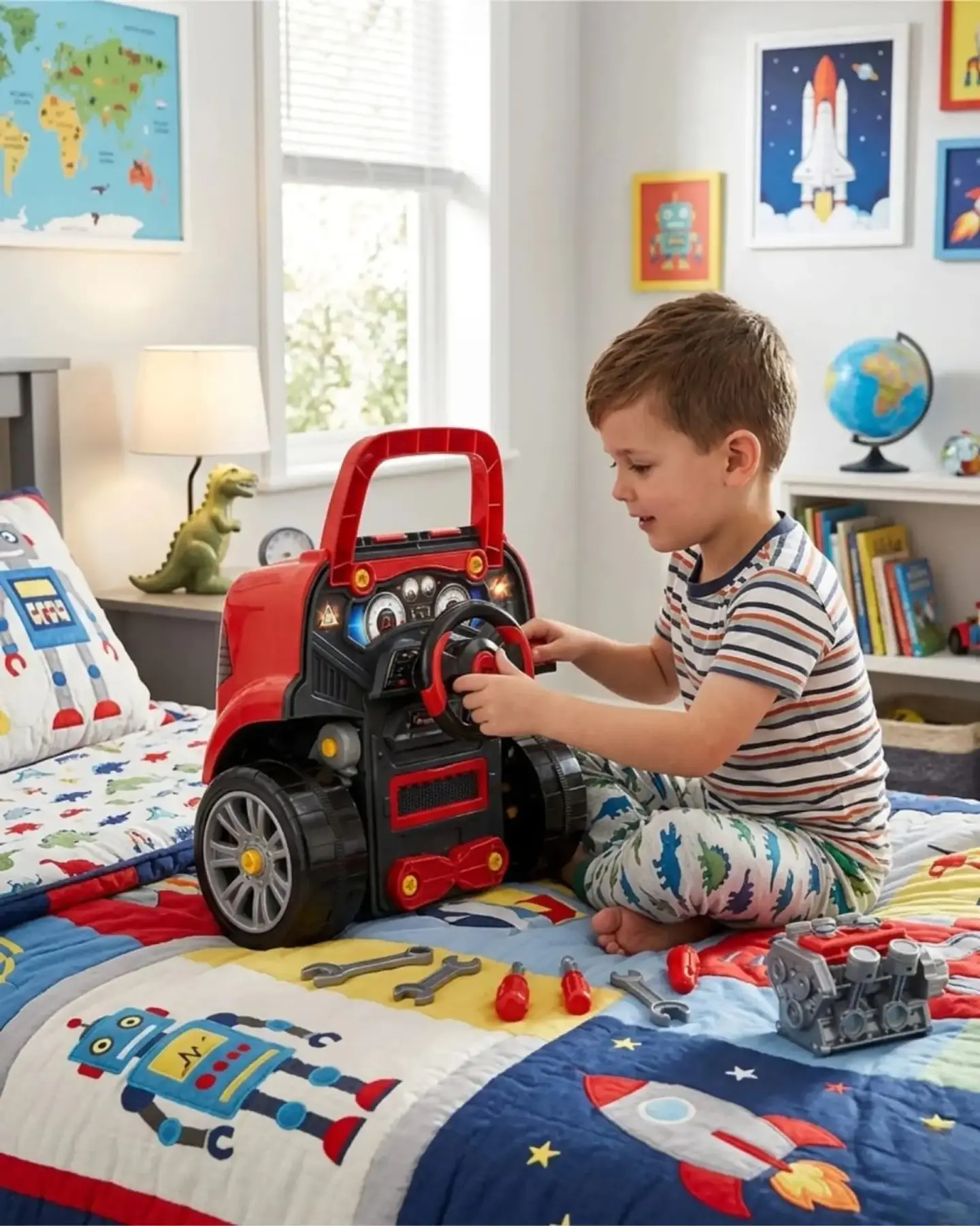 Camión Simulador Motor Taller Mecánico de Juguete 61 Pzs Rojo 3