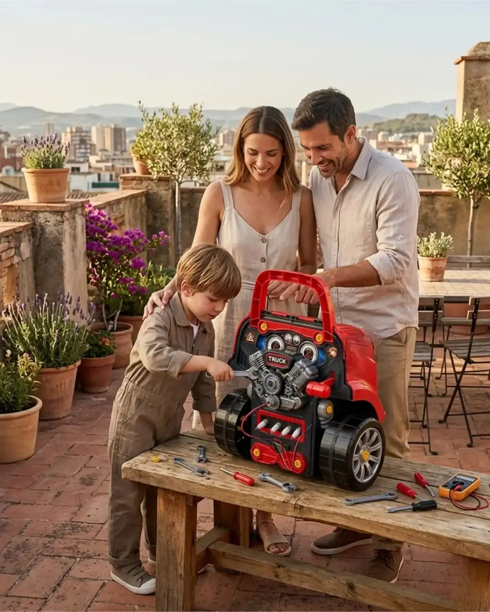 Camión Simulador Motor Taller Mecánico de Juguete 61 Pzs Rojo 5