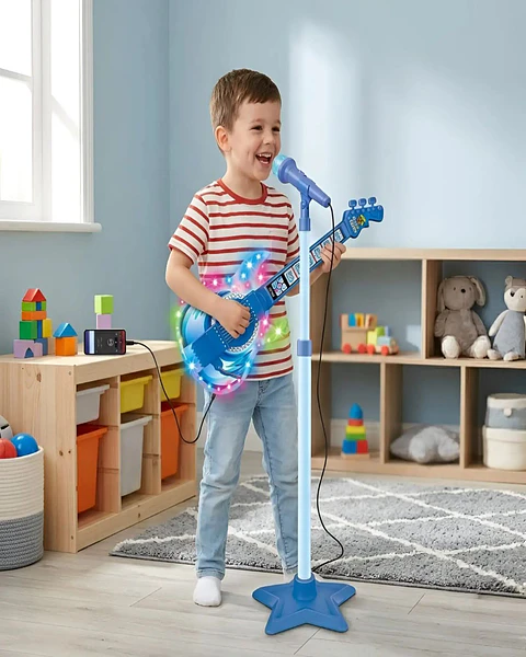Guitarra de Juguete con Micrófono de Pedestal, Luces y Sonidos
