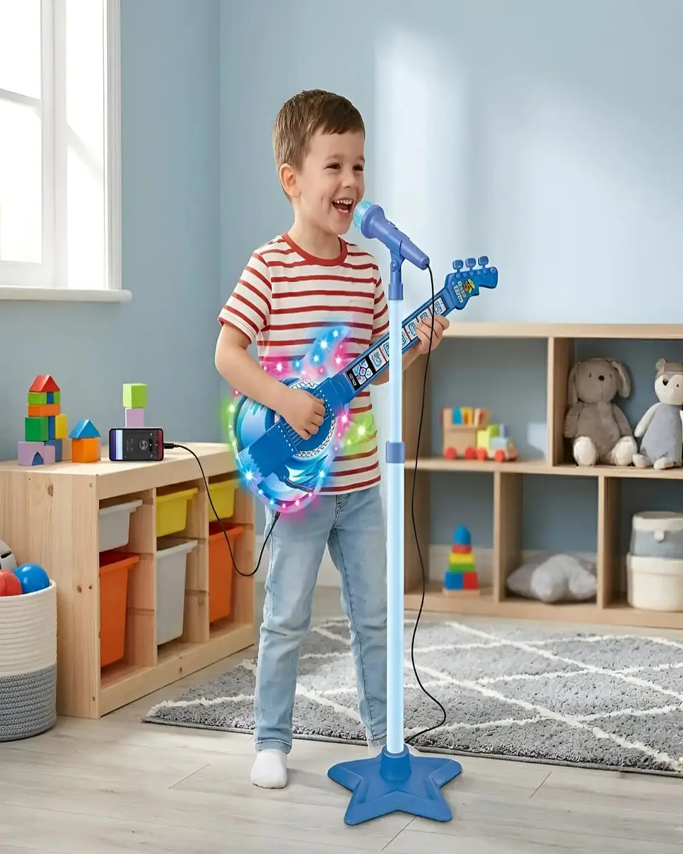 Guitarra de Juguete con Micrófono de Pedestal, Luces y Sonidos 1