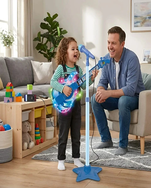Guitarra de Juguete con Micrófono de Pedestal, Luces y Sonidos
