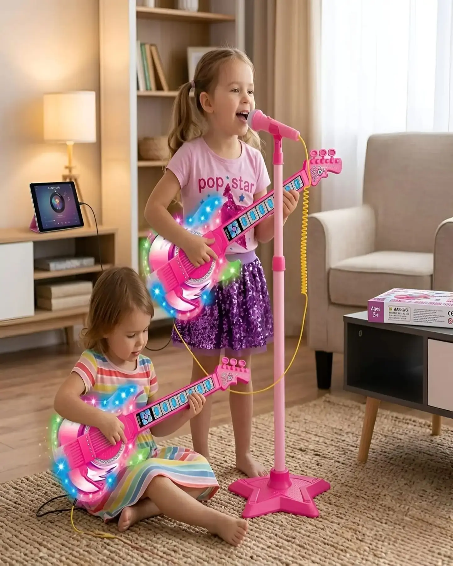 Guitarra de Juguete con Micrófono de Pedestal, Luces y Sonidos 1