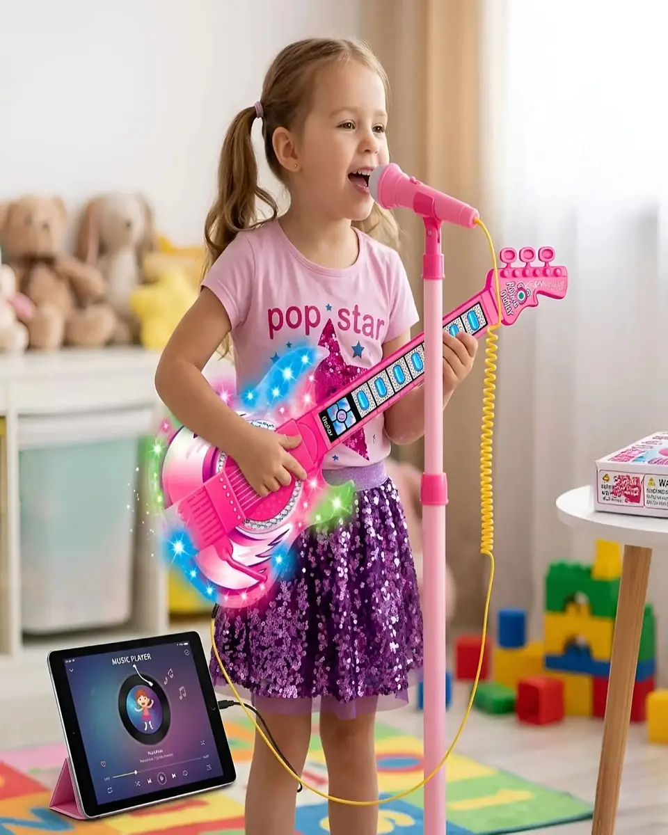Guitarra de Juguete con Micrófono de Pedestal, Luces y Sonidos 2