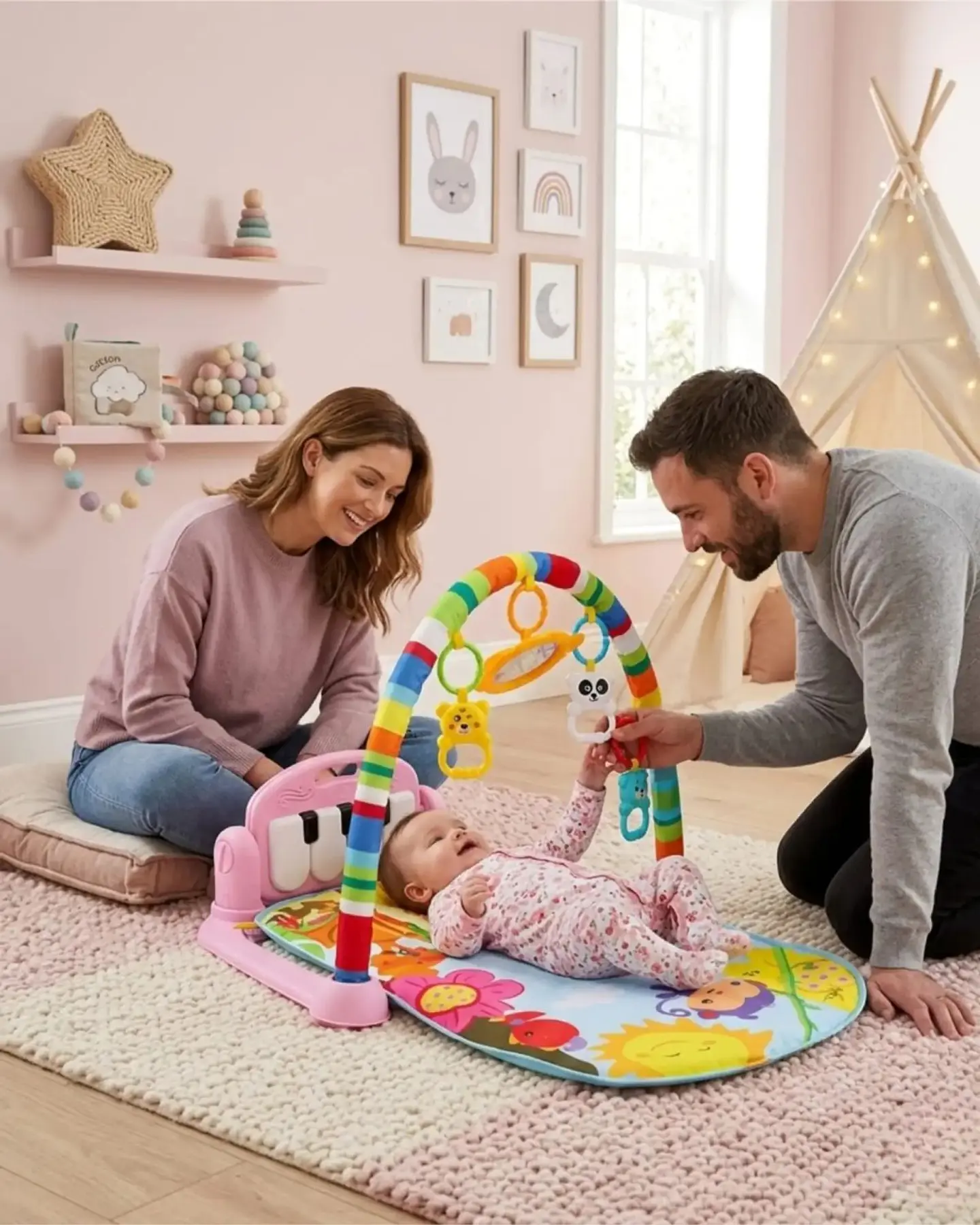 Gimnasio Y Piano Musical Multifuncional Para Bebes Rosa 2