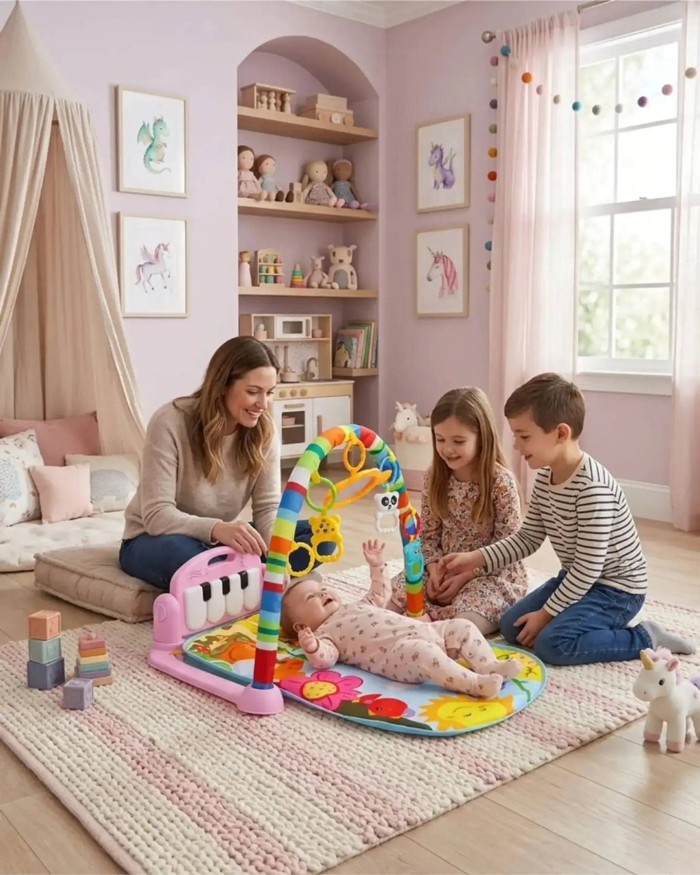 Gimnasio Y Piano Musical Multifuncional Para Bebes Rosa 4