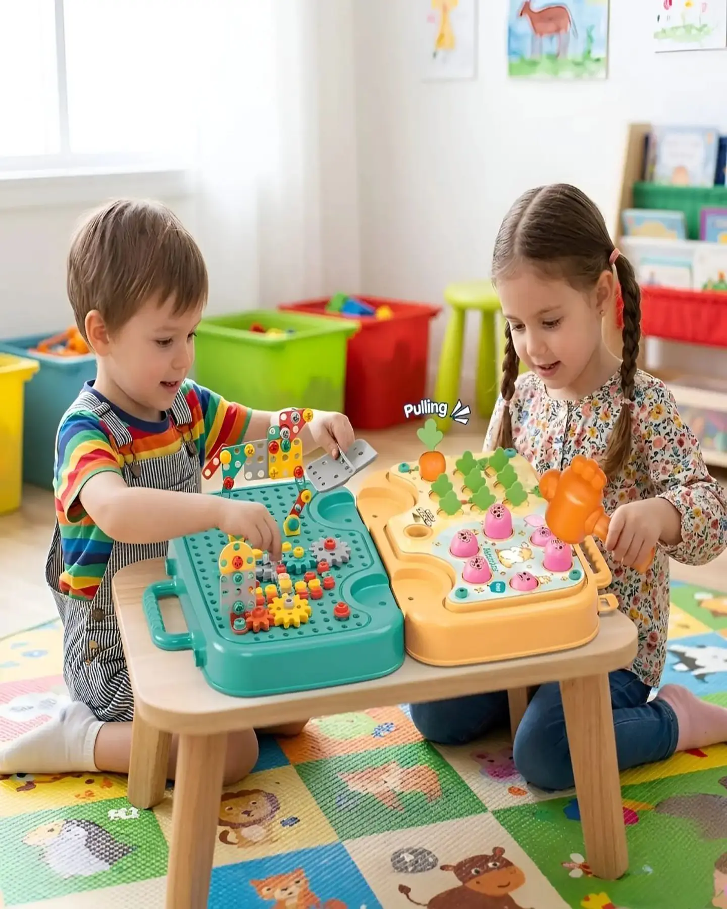Set de Juegos Didáctico 3 en 1 Banco de Descarga, Maletín de Bloques y Huerto Infantil 1