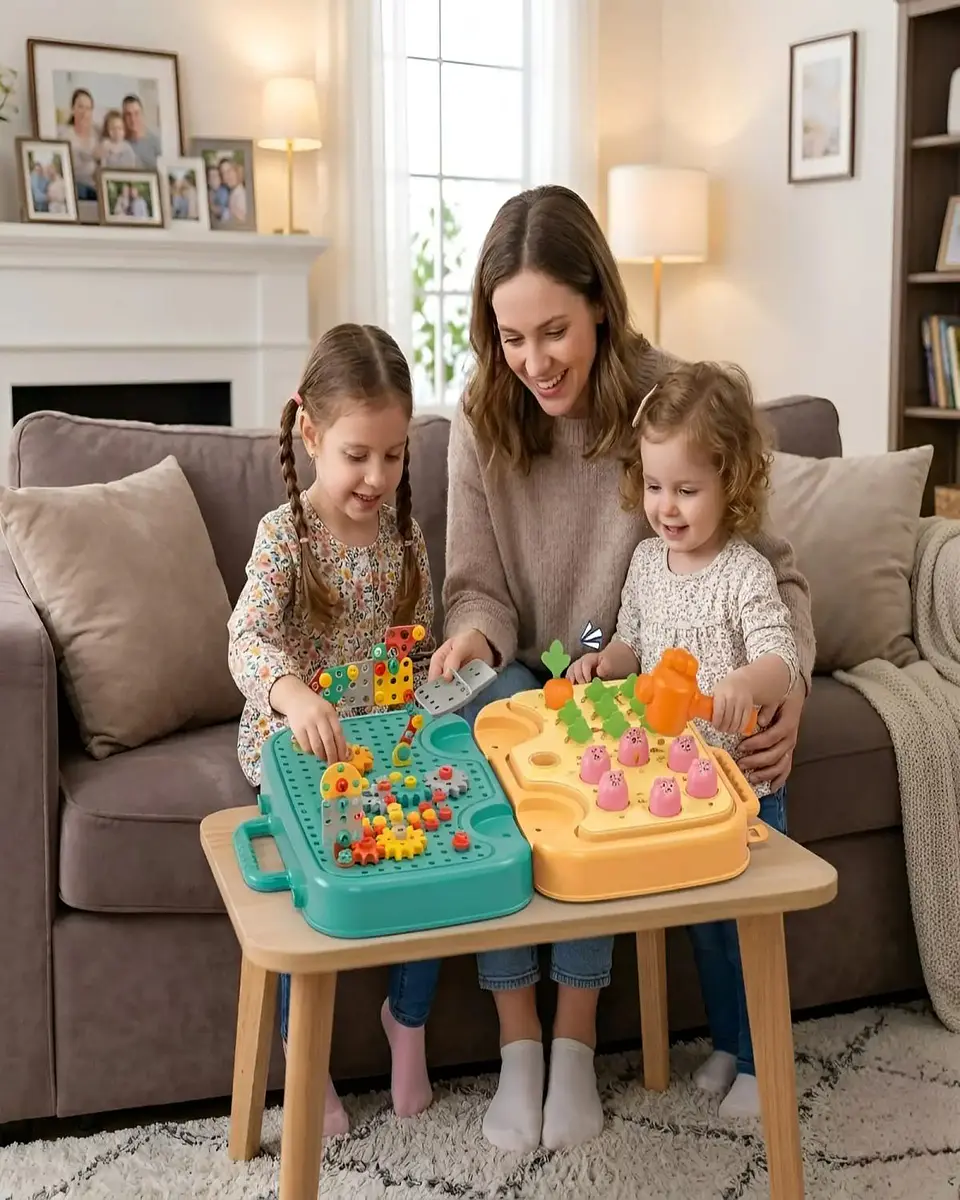 Set de Juegos Didáctico 3 en 1 Banco de Descarga, Maletín de Bloques y Huerto Infantil 4