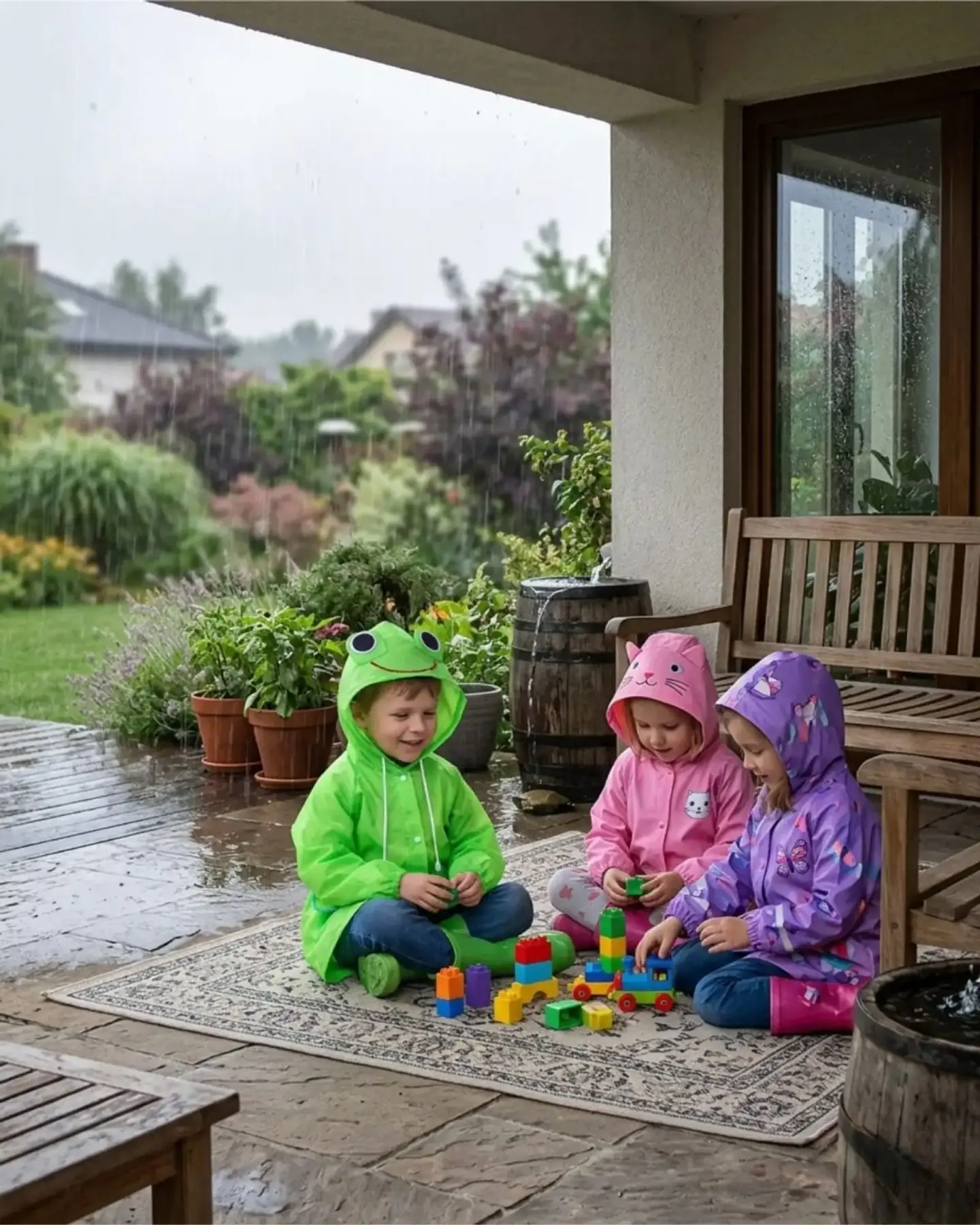 Set de 2 Capas Impermeables de Lluvia Infantil Para Niños amarillo y verde 3