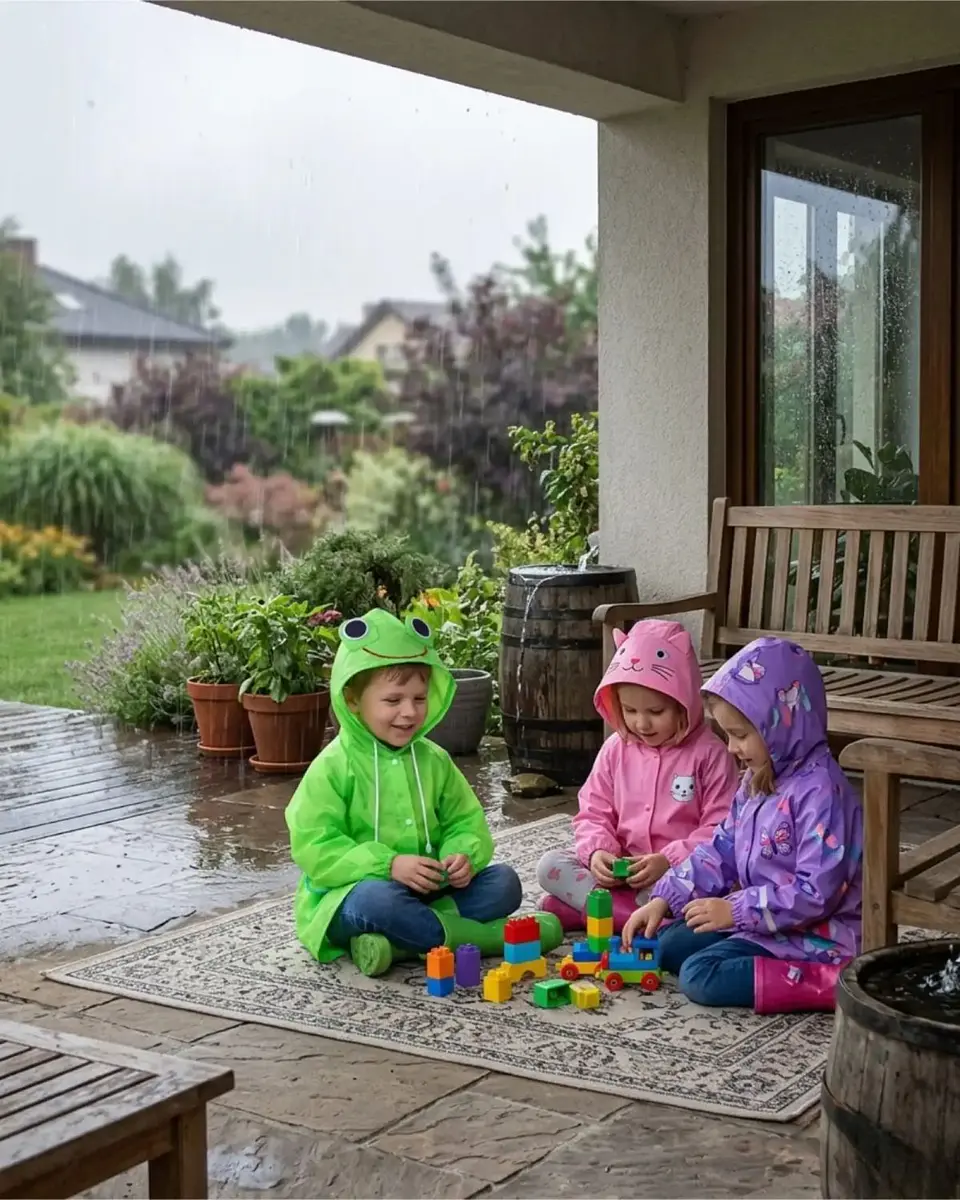 Set de 2 Capas Impermeables de Lluvia Infantil Para Niños amarillo y verde 3