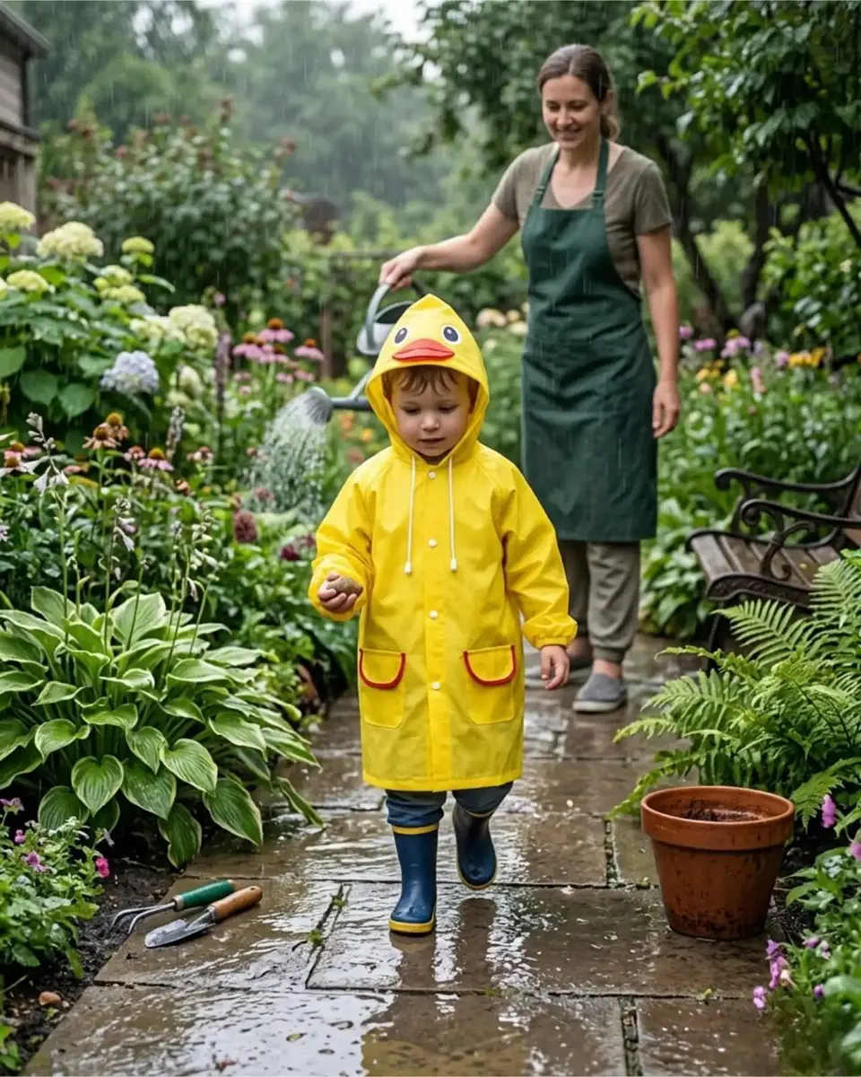 Set de 2 Capas Impermeables de Lluvia Infantil Para Niños amarillo y rosado 3
