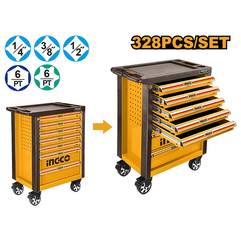 CAJA INGCO METALICA 7 CAJONES C/HERRAMIENTAS JGO 328 PZAS # HTCS273281
