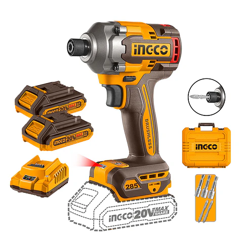 ATORNILLADOR IMPACTO BL +2 BAT 2AH Y CARG 1/4" 20V/285NM INGCO CIRLI2028-7