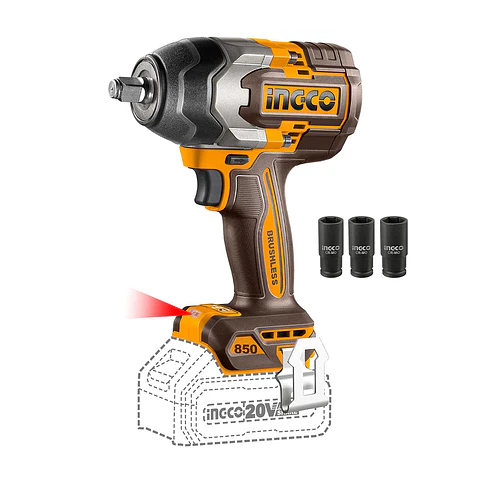 PISTOLA DE IMPACTO BL INALAMBRICA INDUSTRIAL 1/2" 20V/850NM INGCO CIWLI20851