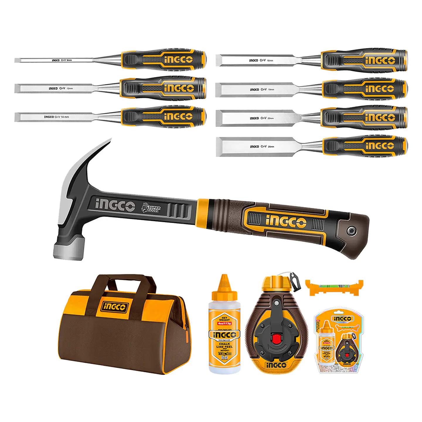 SET HERRAMIENTAS CARPINTERIA INDUSTRIAL 10 PIEZAS INGCO COS230906 1