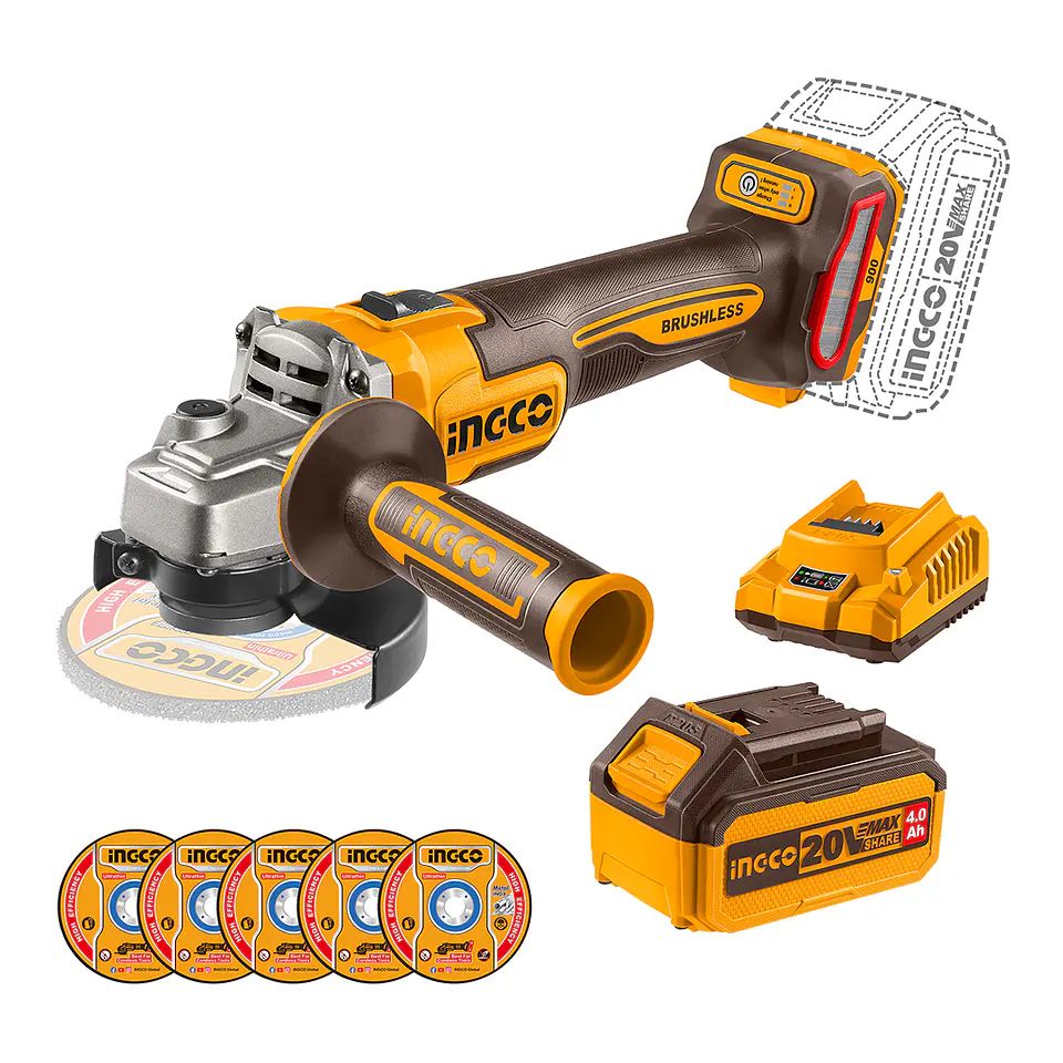 ESMERIL ANGULAR BL +BAT 4AH Y CARG +5 DISCOS 4 1/2
