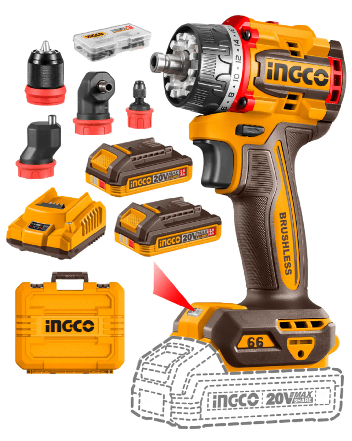 TALADRO ATORNILLADOR MULTICABEZAL 4 EN 1 INALÁMBRICO 66NM + 2 BATERÍAS 2AH + CARGADOR 1