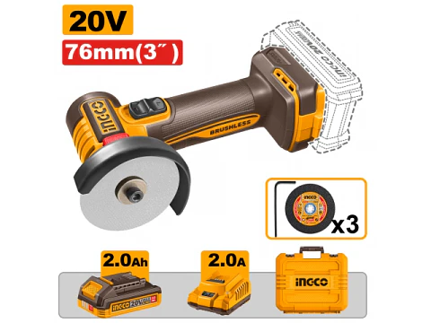 MINI AMOLADORA MULTIFUNCION A BATERIA 3" 20V P20S + BATERIA 2.0 AH + CARGADOR  INGCO CAGLI207625