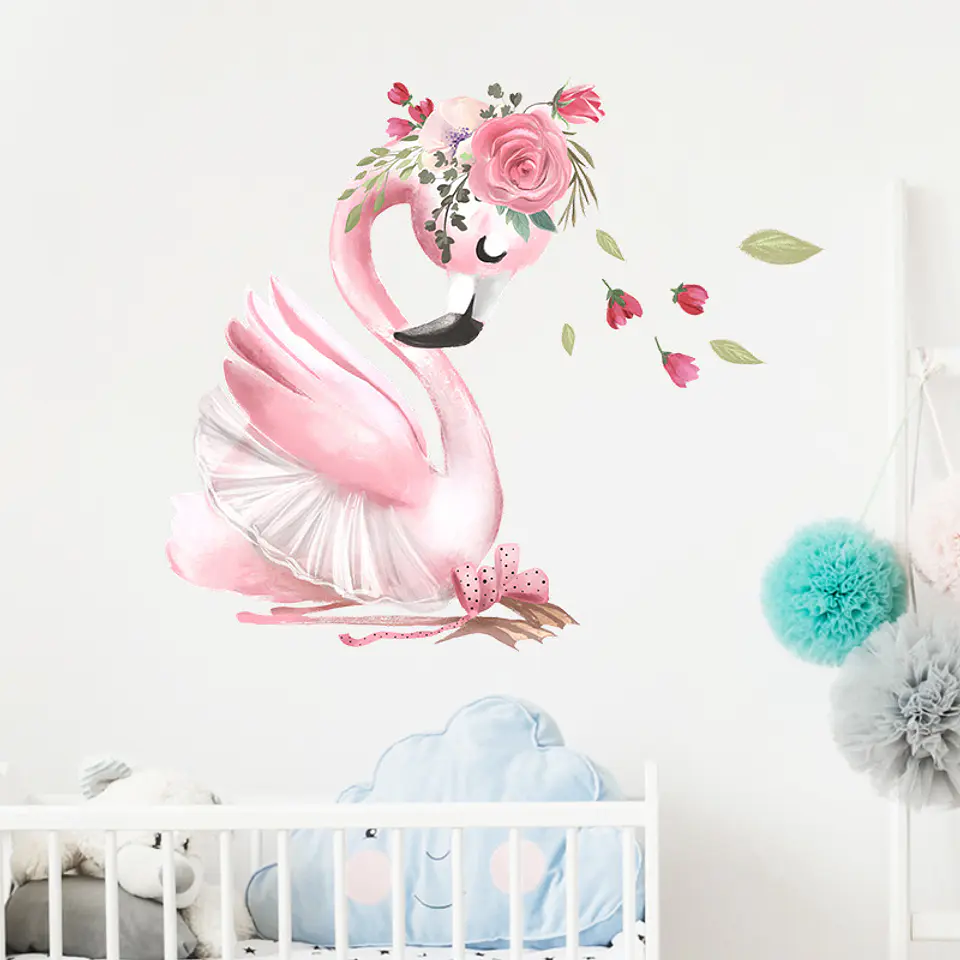 Cisne romántico rosado | Vinilo sticker pared 1