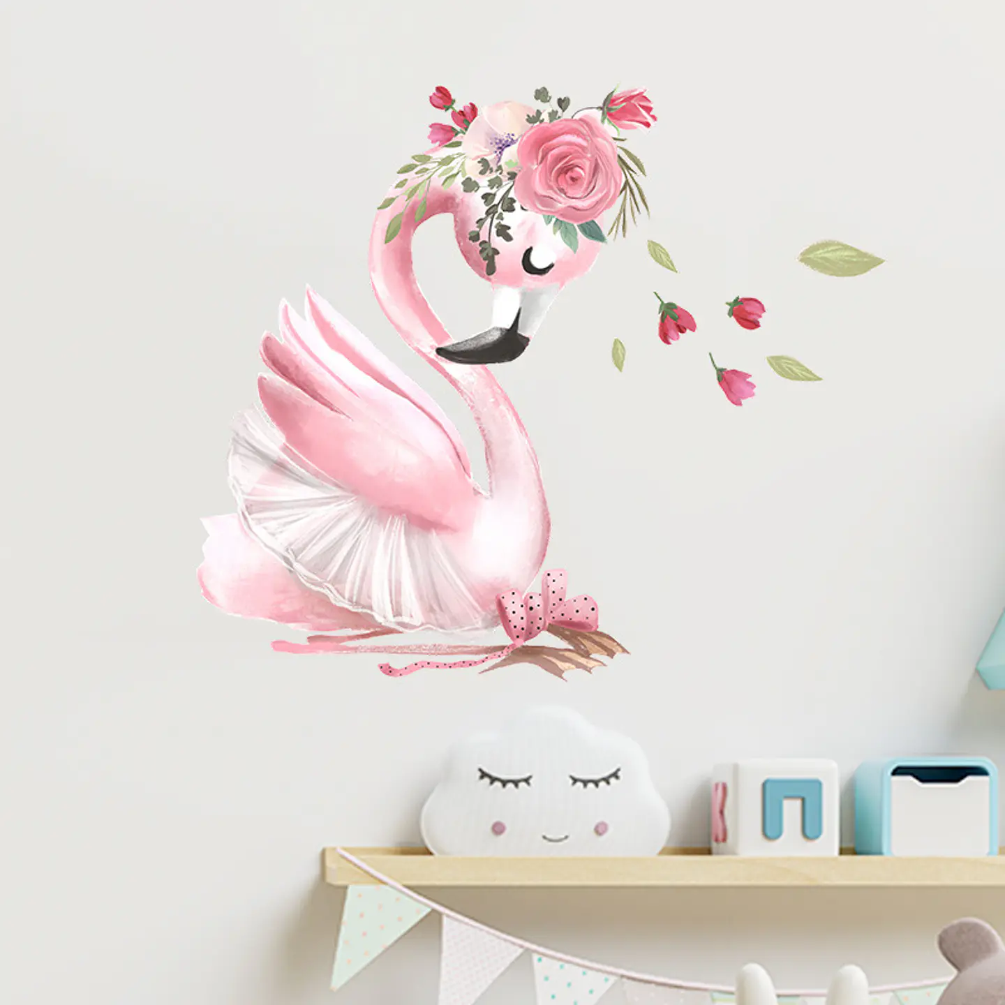Cisne romántico rosado | Vinilo sticker pared 2