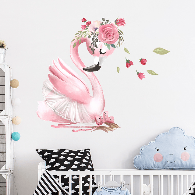 Cisne romántico rosado | Vinilo sticker pared