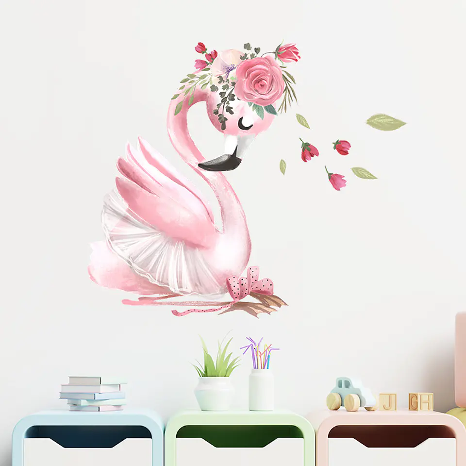 Cisne romántico rosado | Vinilo sticker pared 5