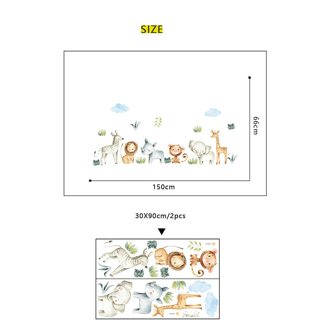 Animales en la Selva 2 x (90x30cm) | Vinilo sticker pared