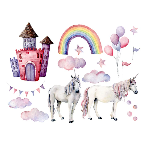 Mural Acuarela unicornios | Sticker de Pared Infantil