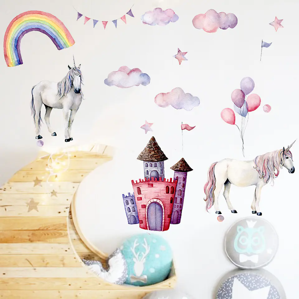 Mural Acuarela unicornios | Sticker de Pared Infantil 4