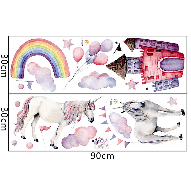 Unicornios mágicos 2 x (90x30cm) | Vinilo sticker pared