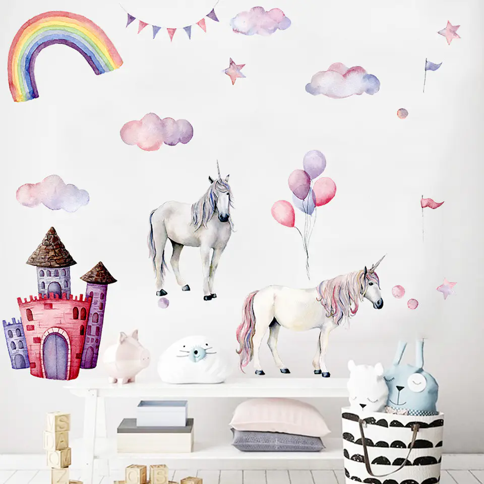 Mural Acuarela unicornios | Sticker de Pared Infantil 5