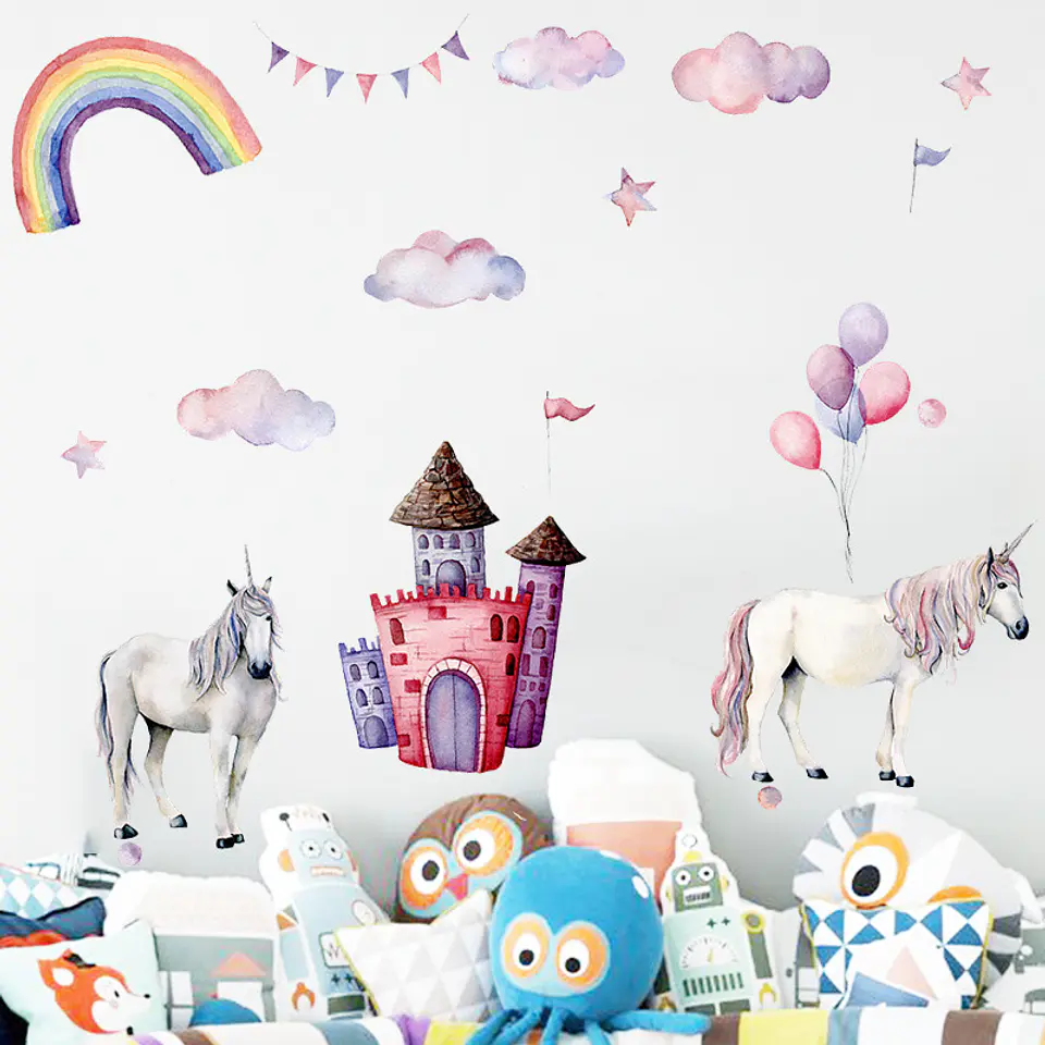 Mural Acuarela unicornios | Sticker de Pared Infantil 6