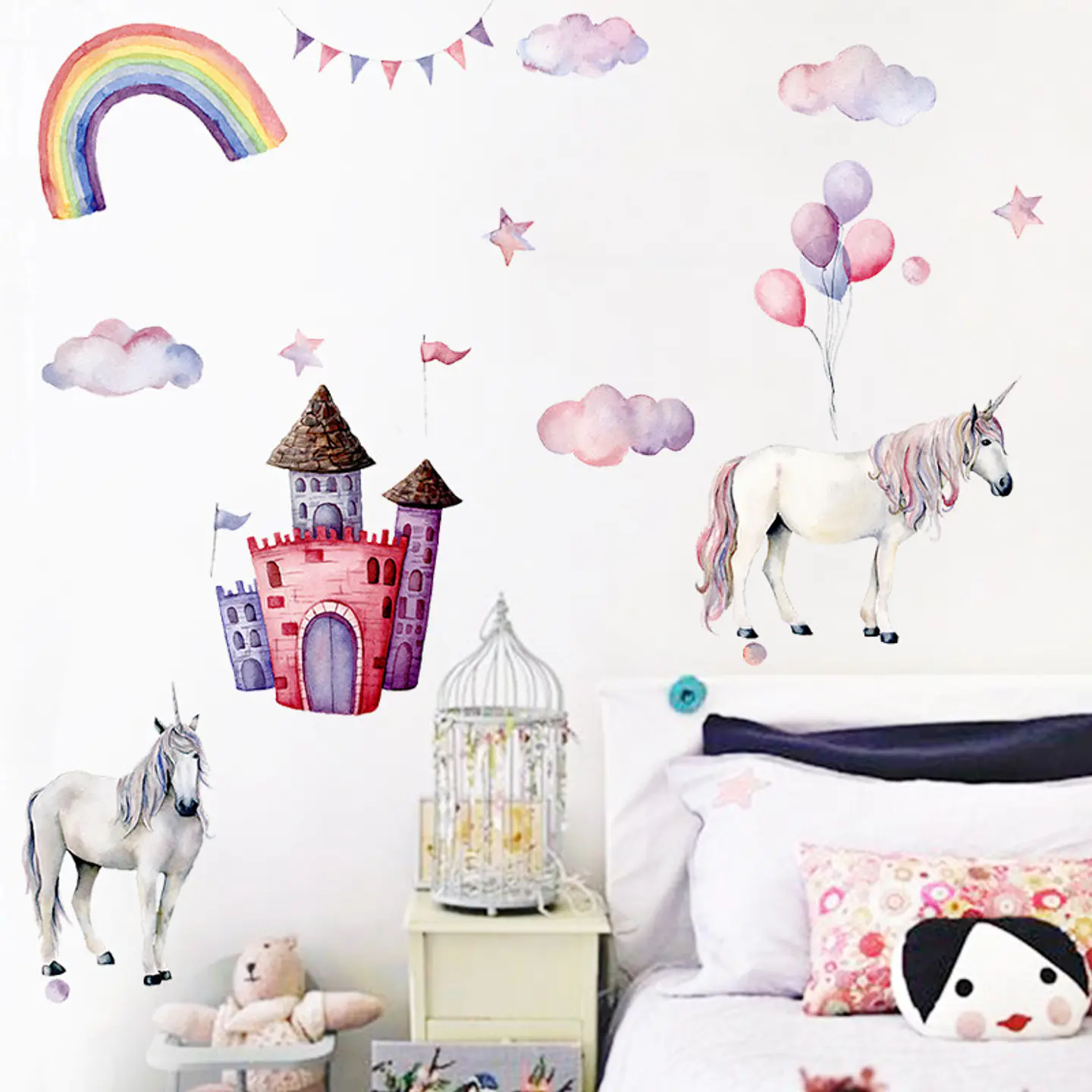 Mural Acuarela unicornios | Sticker de Pared Infantil 3