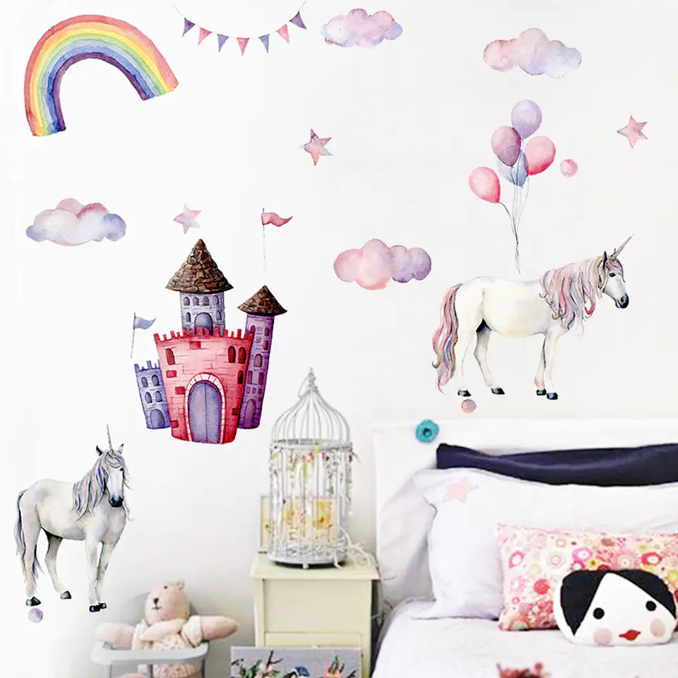 Mural Acuarela unicornios | Sticker de Pared Infantil 3
