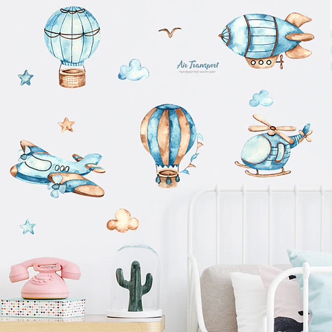 Aviones y globos niños 2 x (90x30cm) | Vinilo sticker pared